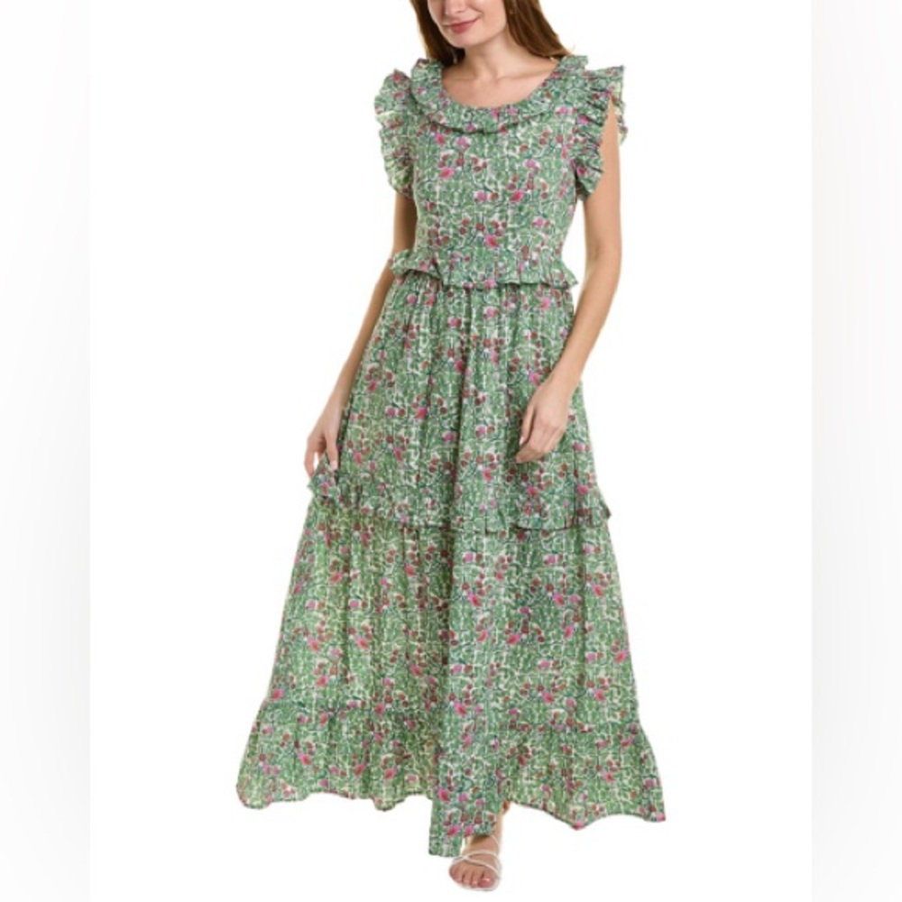 NEW Tuckernuck Pomegranate Flounce Sleeve Maxi Dress Floral Women's Medium
